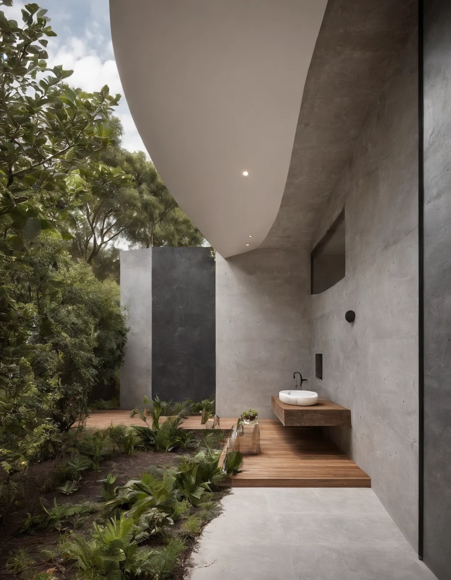 African symbols, casa um andar above collun de com15m2, com telhado estilo cabana alpina, with sustainable architecture with precast elements in steel structure with apparent irons, com a frente orientada pela fachada. moderno, Minimalist and organic design, with the work of bright bricks amaizing white and random gray degrade on the walls, com grandes janelas e portas pretas que permitem que a luz natural entre na casa e quintal com gramado exuberante lot arvores, sustentabilidade, tecnologia do futuro, architectural creativity, nova cultura, Self-sufficiency, The golden ratio, a beautiful building in the middle of the image, um fundo desfocado, a building, espalhar, cores naturais, cores calmas, master part, arte, BETTER RESOLUTION, (muito detalhado)