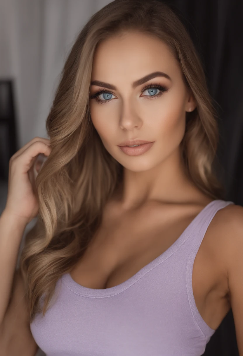 woman with matching tank top and panties, Sexy girl with blue eyes, portrait sophie mudd, portrait corinna kopf, blonde hair and large eyes, Selfie einer jungen Frau, Augen im Schlafzimmer, Violet Myers, ohne Make-up, Natural makeup, Blick direkt in die Kamera, Gesicht mit Artgram, dezentes Make-up, Stunning full body shot, im Schlafzimmer, Spaltung
