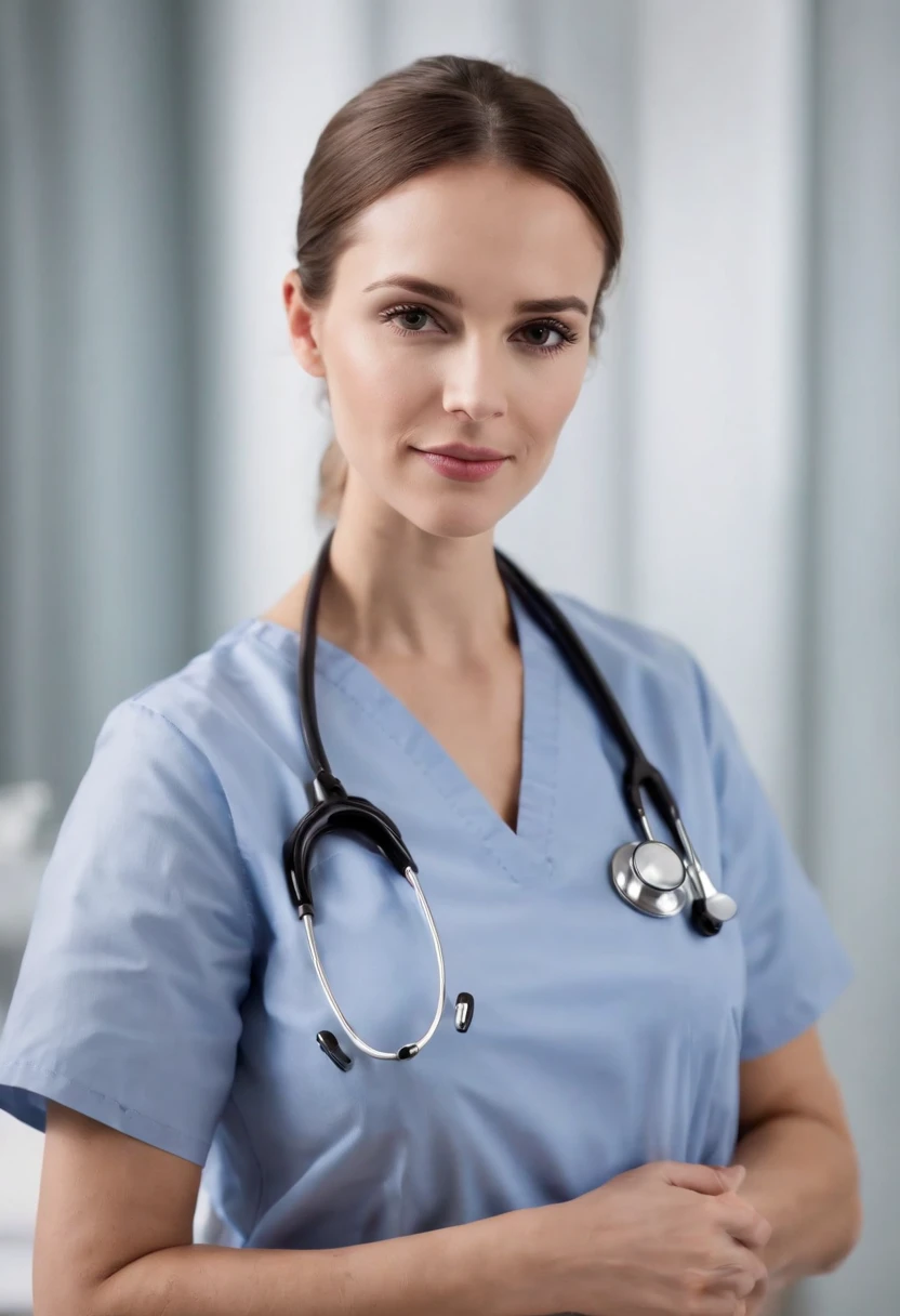 **A doctor in uniform and stethoscope looking into the camera. --v 4: 50** - (quase) --s 2