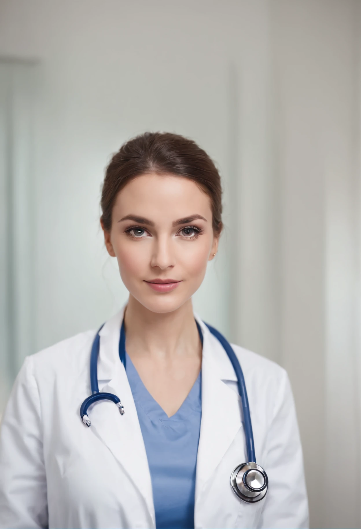 **A doctor in uniform and stethoscope looking into the camera, corpo inteiro (de perfil)--v 4: 50** - (quase) --s 2