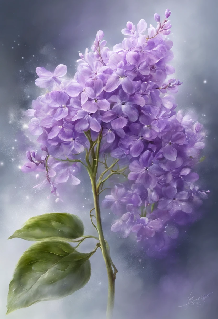,Bouquet of delicate lilac flowers, super transparente, luz santa, luz espectral bonita, petals glow, piscando, fundo escuro, gotas de luz transparente, luz reflexiva, brilhante, luz fluindo em, Optics, perfil retrato, foco nítido, magica, intrincado, ultra realista, fantasia, compositing, luz, trending in artstation, pearl, nuvem patronus de vapor prateado, family of corrosive enveloping rays, 8k, ureal air 23v4 uplightbest quality, masutepiece, 超A high resolution, (fotos realistas:1.4), Surrealismo, Semelhante a um sonho,FusionArt,rua em HaNoi no fundo