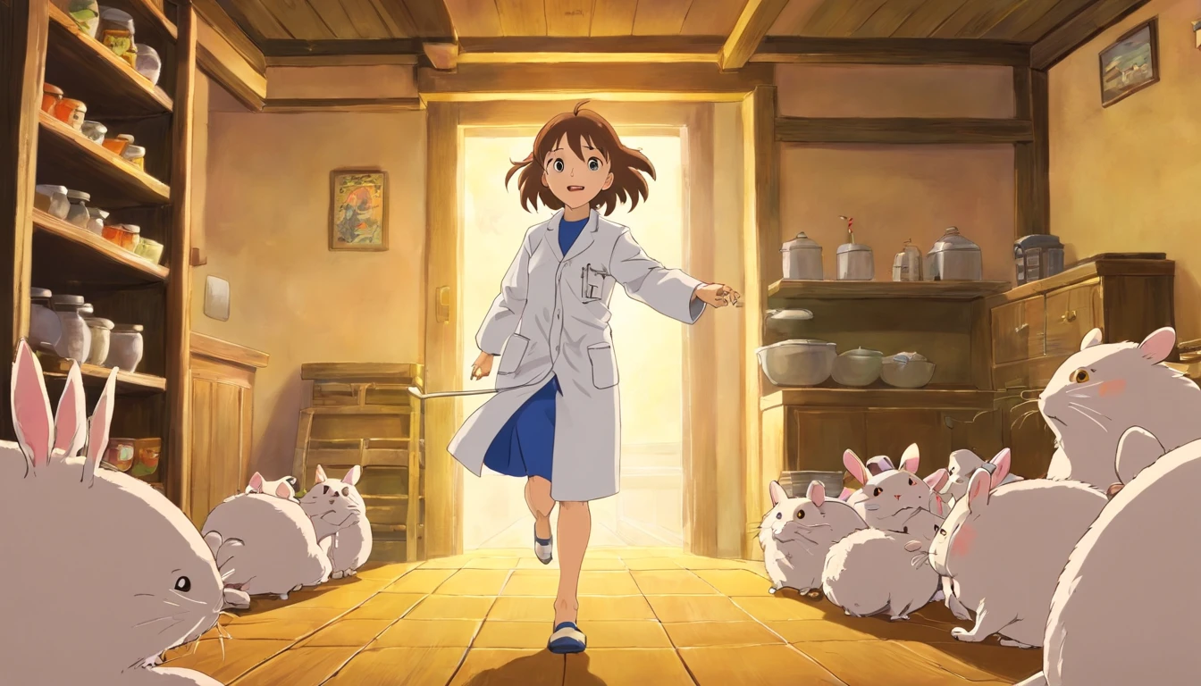 For a moment, the light increased and dentist Tom entered the room. He wore a white coat and carried a container full of food. Everyone in the room turned to face Tom, At the same time, the rats seemed to be enchanted, Start acrobatics in the barn.