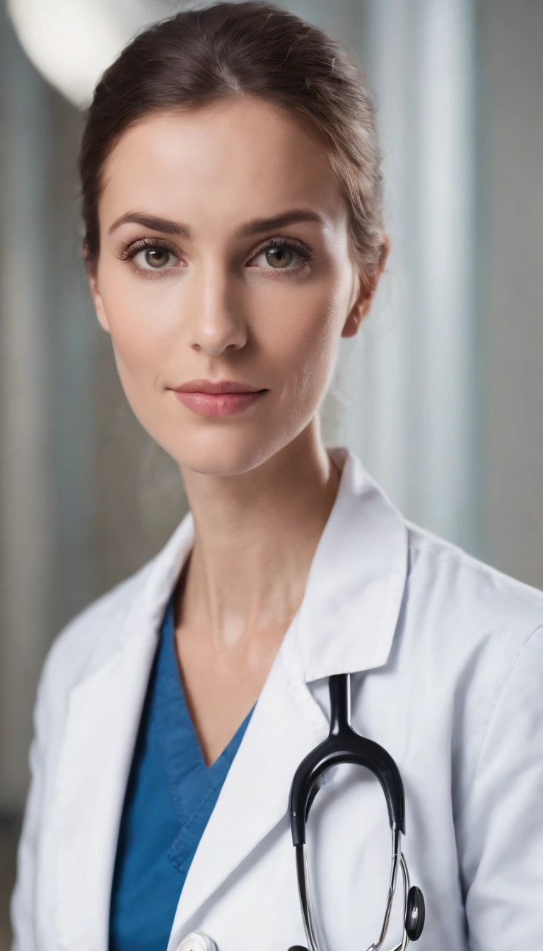 **A doctor in uniform and stethoscope looking into the camera. --v 4: 50** - (quase) --s 2