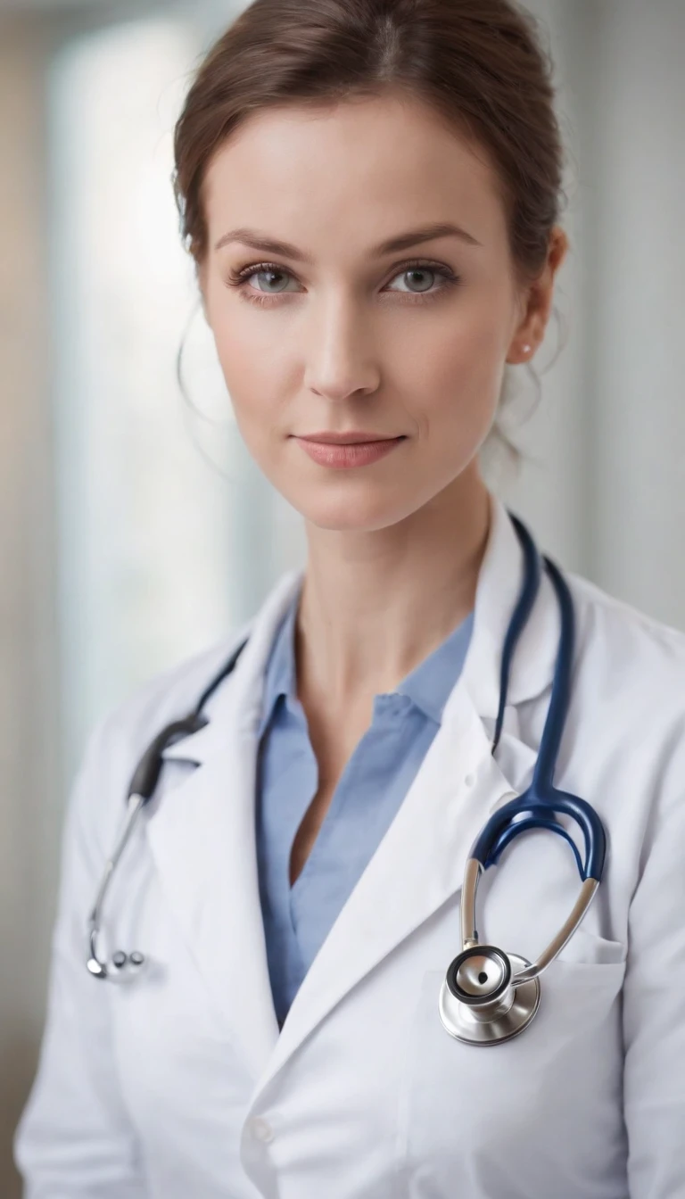 **A doctor in uniform and stethoscope looking into the camera. --v 4: 50** - (quase) --s 2
