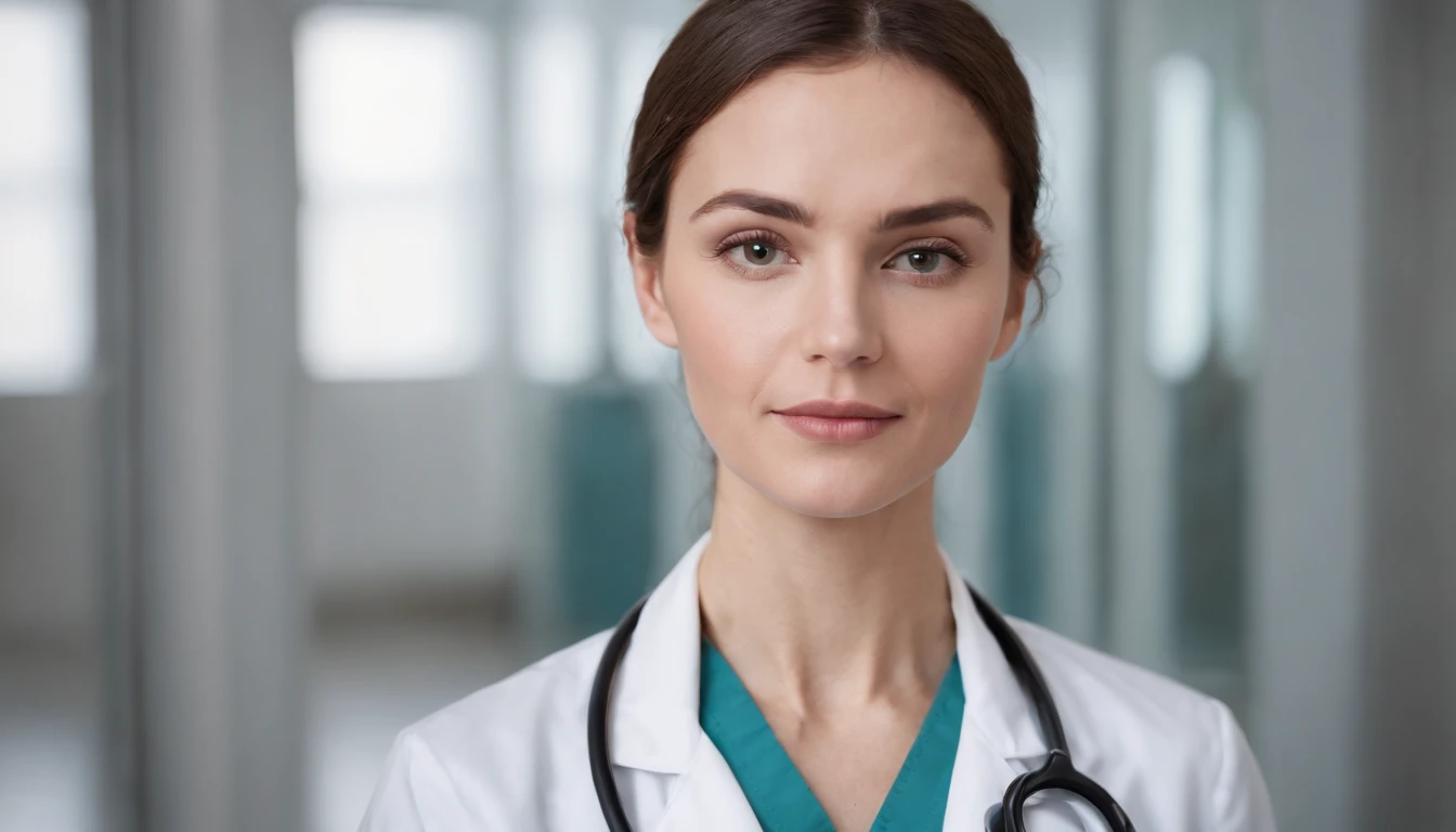 **A doctor in uniform and stethoscope looking at the camera. --v 4: 50** - (quase) --s 2