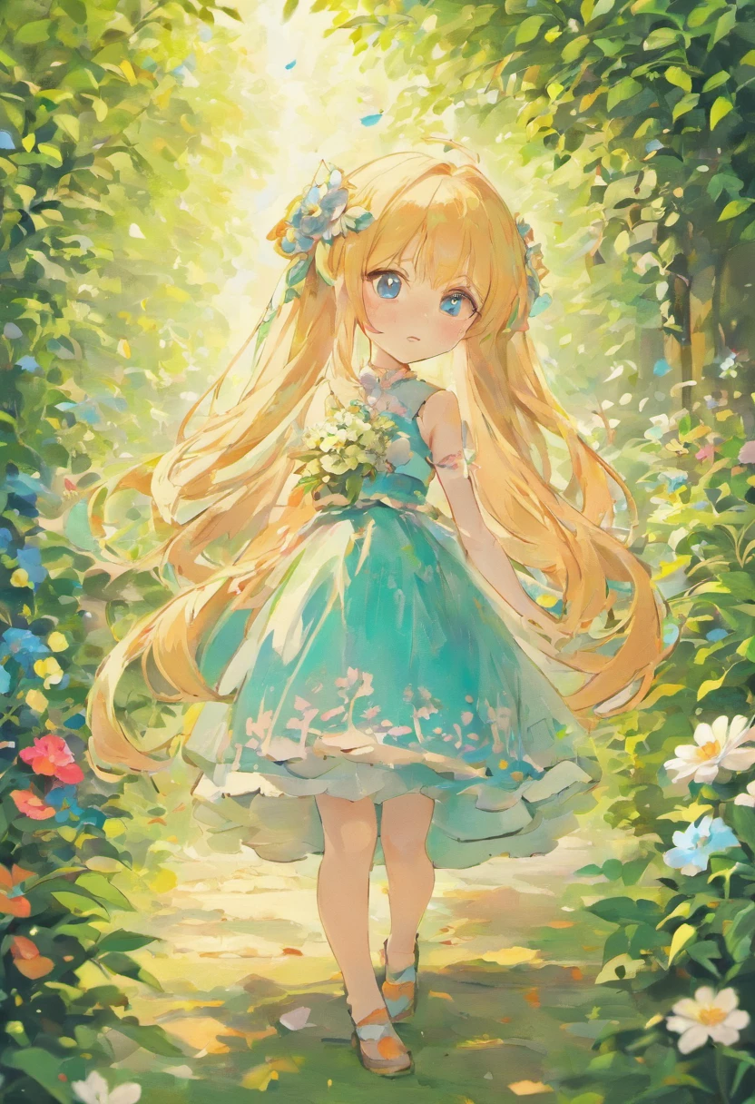 Anime girl with long hair and blue eyes in flower garden, anime goddess, Seductive Anime Girl, Smooth Anime CG Art, Beautiful anime girl, Anime visuals of cute girls、 Beautiful anime, Cute anime waifu in a nice dress, ethereal anime, 1little girl