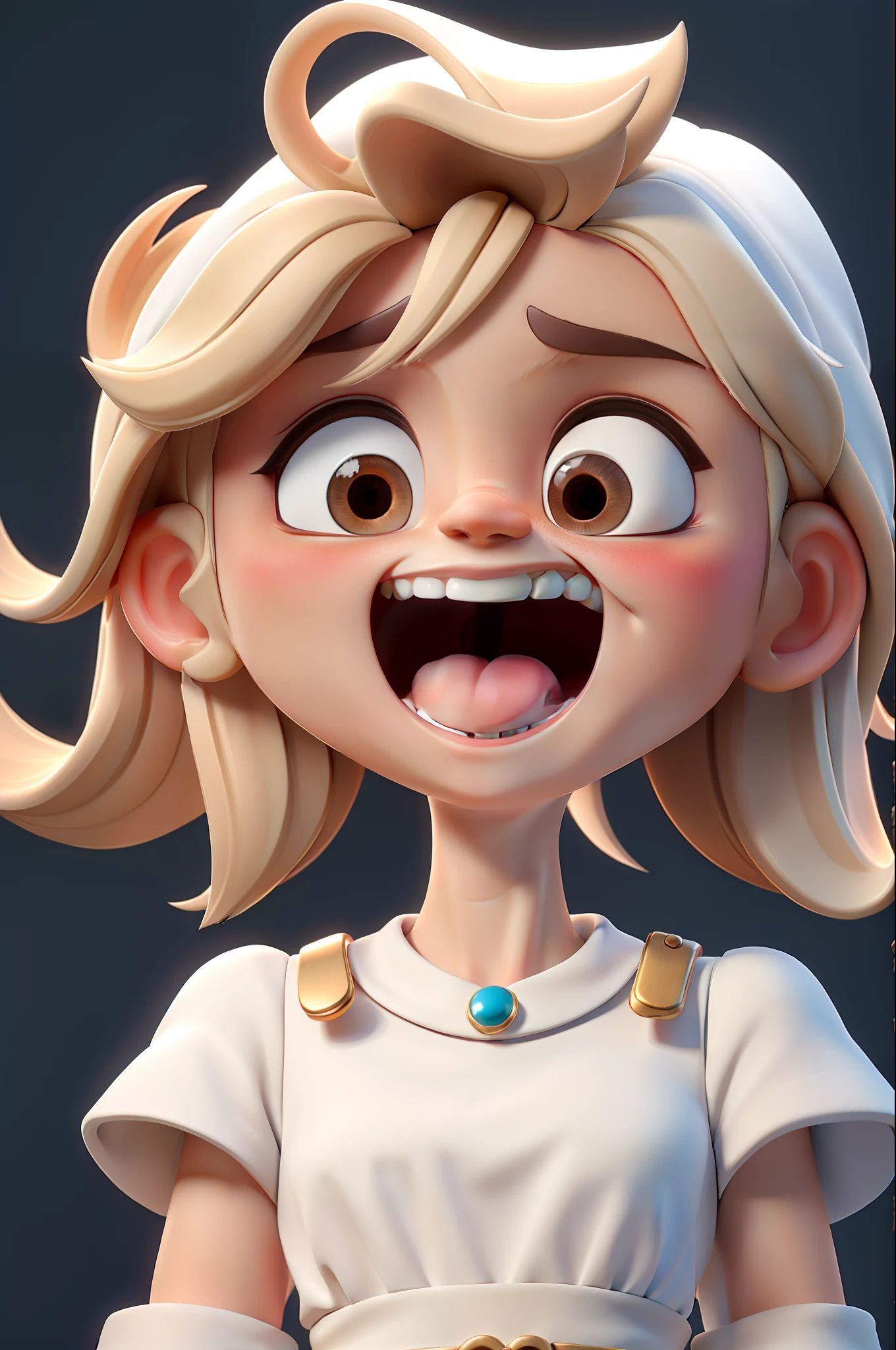 masterpiece, best quality, a small girl in white dress, happy, open mouth