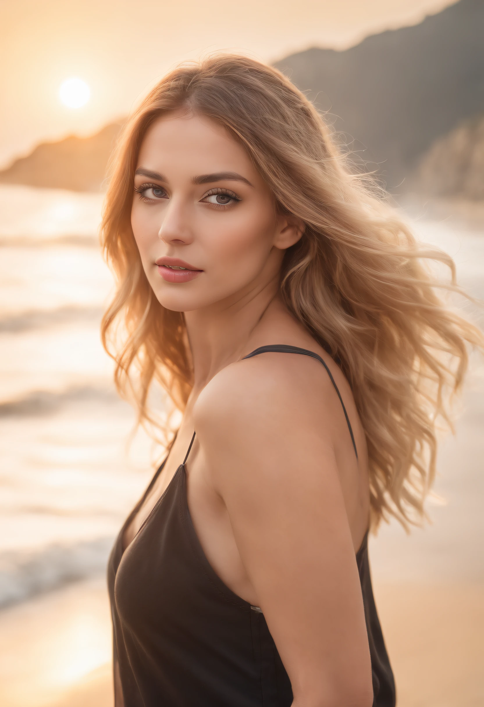 (Best Quality,4K,8K,hight resolution,masutepiece:1.2),Ultra-detailed,(Realistic,Photorealistic,Photorealsitic:1.37), Indian woman,sun burn,Caucasian,Blonde hair,Wavy Hairstyles,hoop earrings,Black Cami Tank Top,Red Dolphin Shorts,busty,Petite,Big Sunglasses,Shark tooth necklace,Portraits,Vivid colors,Studio Lighting,Dynamic Pose,Beach background,Bokeh、​masterpiece, top-quality, hightquality, hight resolution