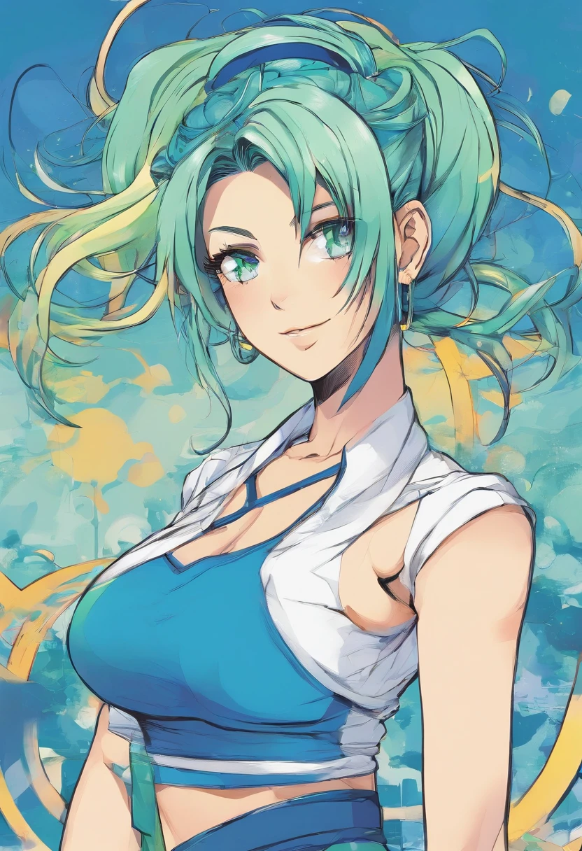 A big woman with big breasts kneels holding her breasts