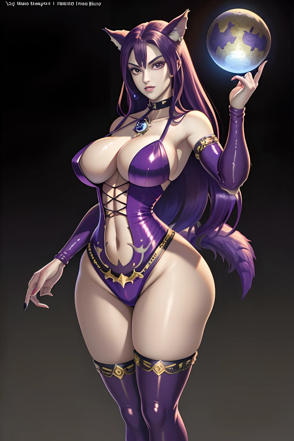 (masterpiece, best_quality, ultra-detailed, immaculate:1.3), epic, illustration, welcoming, 1girl, (inspired Werewolf:1.3) succubus, full body, [:revealing costume design,:0.2], official art, caucasian, dramatic deep purple lighting , thicc slim hourglass figure