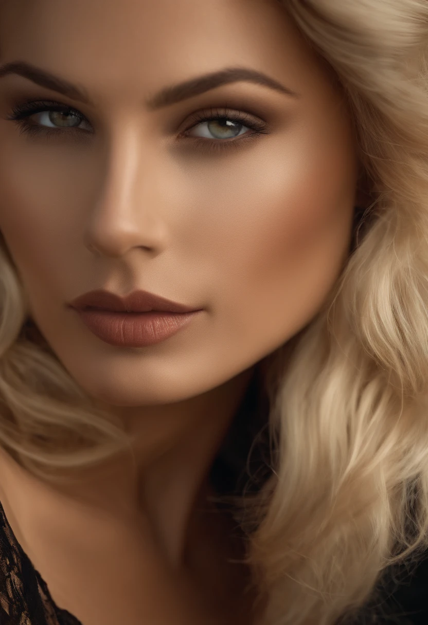 Detailed texture of the face and skin, beautiful woman, cheveux moyens blonds, sexy cloth