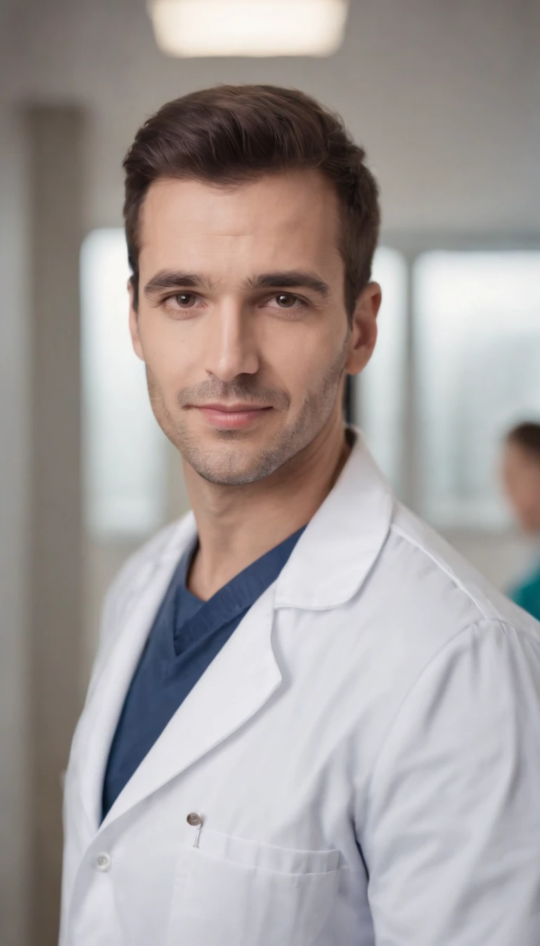 **A doctor in uniform and stethoscope, compo inteiro, looking-into-camera. --v 4: 50** - (quase) --s 2