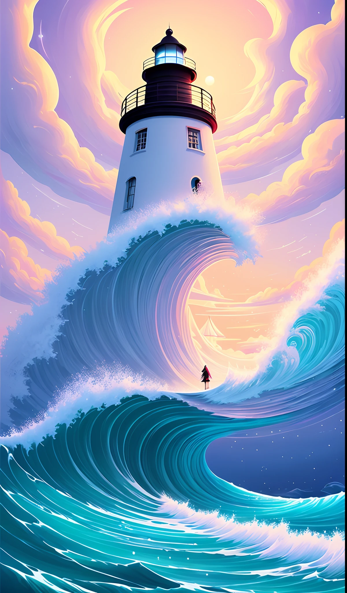 lighthouse,jen bartel,Inspired by Cyril Rolando,james gilleard artwork,Inspired by Christopher Balaskas,Cyril Rolando and Mw Kaluta,cyril rolando and m . . . . Kaluta, dream wave aesthetic