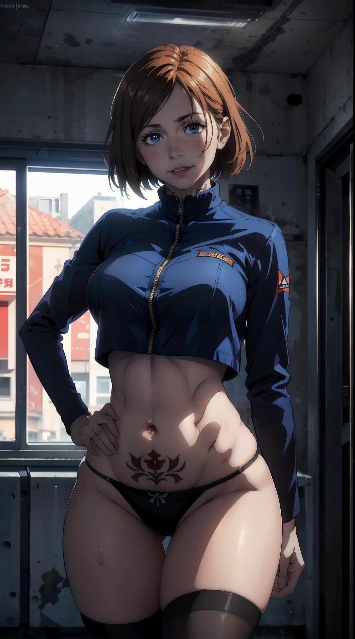 dynamic poses, ultra detail, large breast,looking at viewer, top quality, masterpiece,detail face, indoor, top quality, smile, elegant, blush, night:1.5, dog collar:1.5, body goals:1.5, pov:1.5, 1female，（very detailed cg unity 8k wallpaper），best qualtiy，cinematic lighting，detailed background，beatiful detailed eyes，bright pupil，redlip（very fine and beautiful），（beautiful and detailed eye description），ultra - detailed，masterpiece，）, nsfw:1.2, tattoo, top view:1.5, turtle neck crop:1.5, black panties