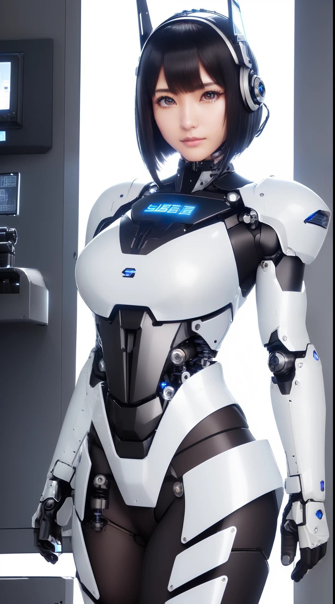 ((masutepiece)), ((top-quality), high quarity、ultra-definition, Realistic, (Ultra-fine face)、fulcolor 、scientific fiction、Beautiful robot police woman、((Cyberpolis))、((Mechanical joints))、Machine body、((((machine components))))、Thick wire joints、White porcelain mechanical armor、(Curvaceous face)、((Ultra detailed eyes))、thin mouth、deadpan、straight haired、(((Electronic substrate)))、Machine Gloves、Sensor Antenna Headgear
