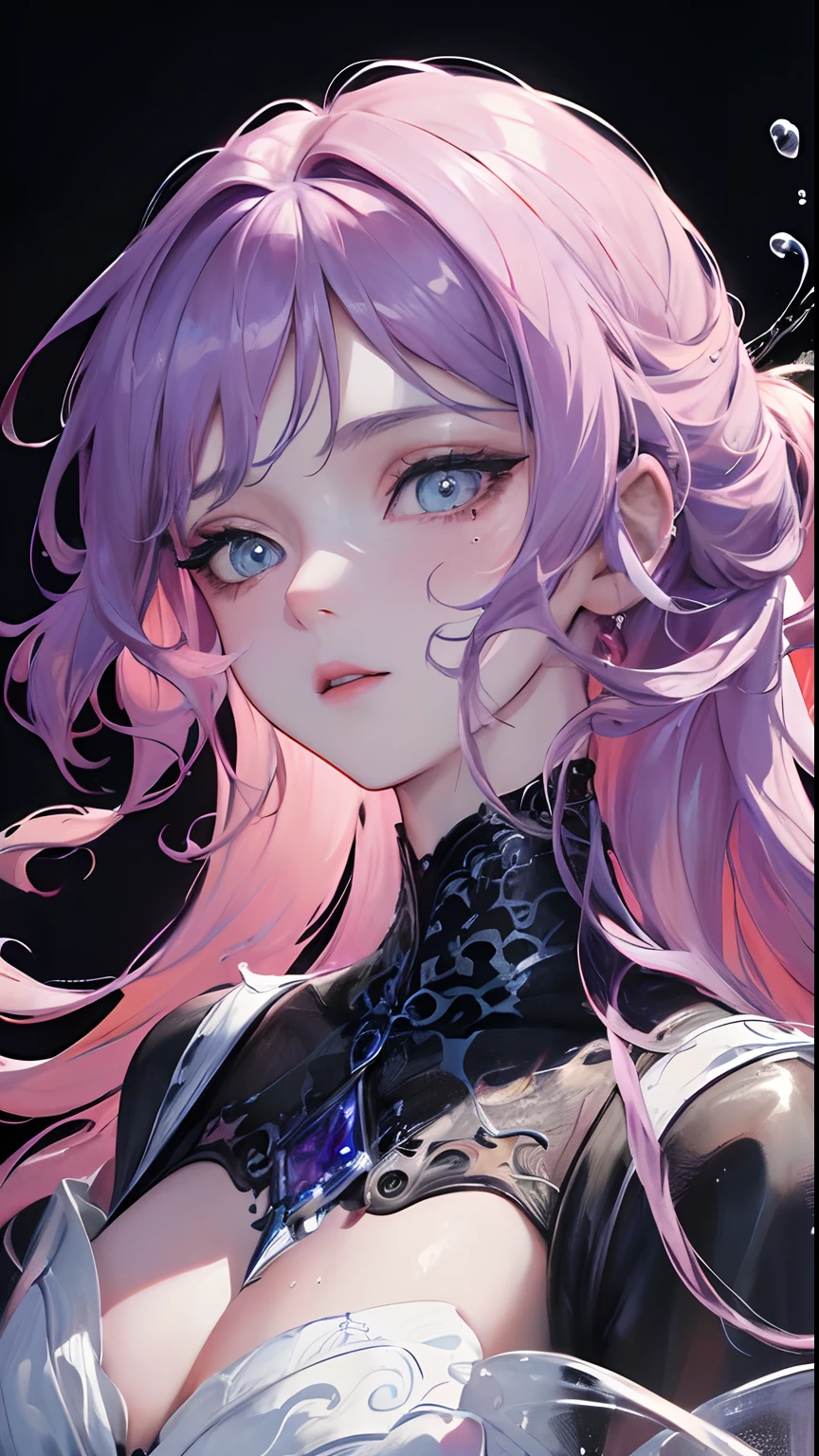 Colorful beautiful girl: a giru 8 , messy hair, oil painting, pretty perfect face with soft skin ice perfect face, blue-yellow, light purple and purple added, light red added, intricate details, splash screen, 8k resolution, masterpiece, cute face, artstation digital painting smooth very black ink flow: 8k resolution realistic masterpiece: Intricate details Fluid gouache: By Jean Baptiste Mongue: Calligraphy: Acrylic: watercolor art, professional photography, natural lighting, volumetric lighting, minimalism Photographic illustration: by Marton Bobzert:, complex, elegant, expansive, fantastical, wavy curls, vibrant