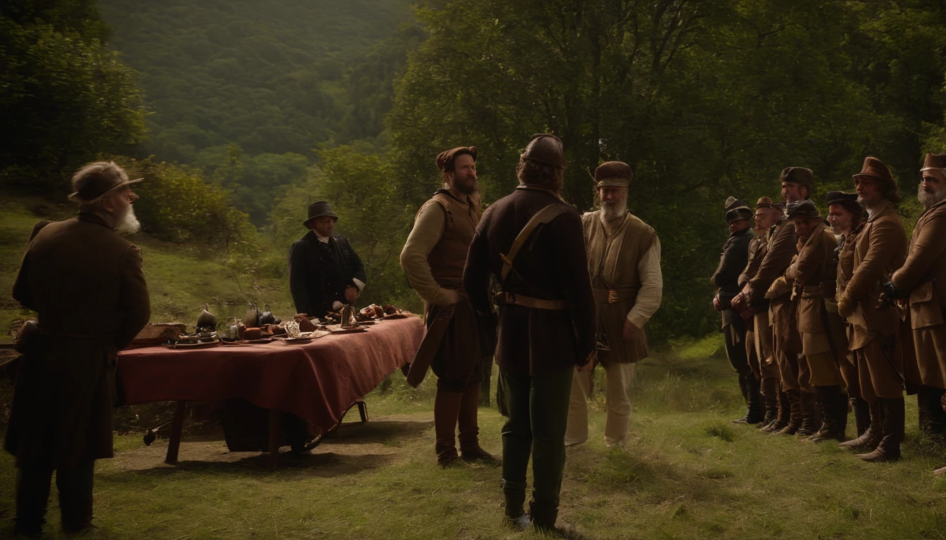 "While the crew waited anxiously, [Nome do personagem principal] reuniu todos a bordo e compartilhou a descoberta. The decision was a difficult one, for to deviate from the planned course posed a considerable risk. But the promise of unknown treasures and unexplored adventures was irresistible."