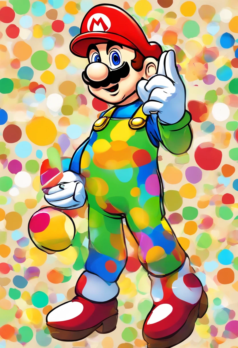 a person wearing a colorful outfit and an ice cream-shaped hat, catsuit, Traje de alta qualidade, multi cores, painted overalls, multi - colorido, homem, roupas coloridas, Roupas vermelhas e azuis, jumpsuits, artist wearing overalls, traje de teatro de alta qualidade, roupas coloridas, uniformes coloridos