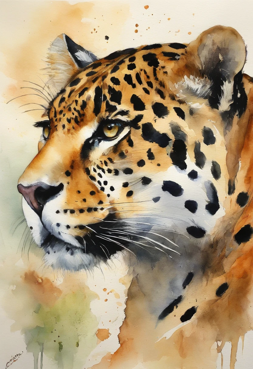 jaguar; aquarela; pintura expressionista; animal; selva; qualidade