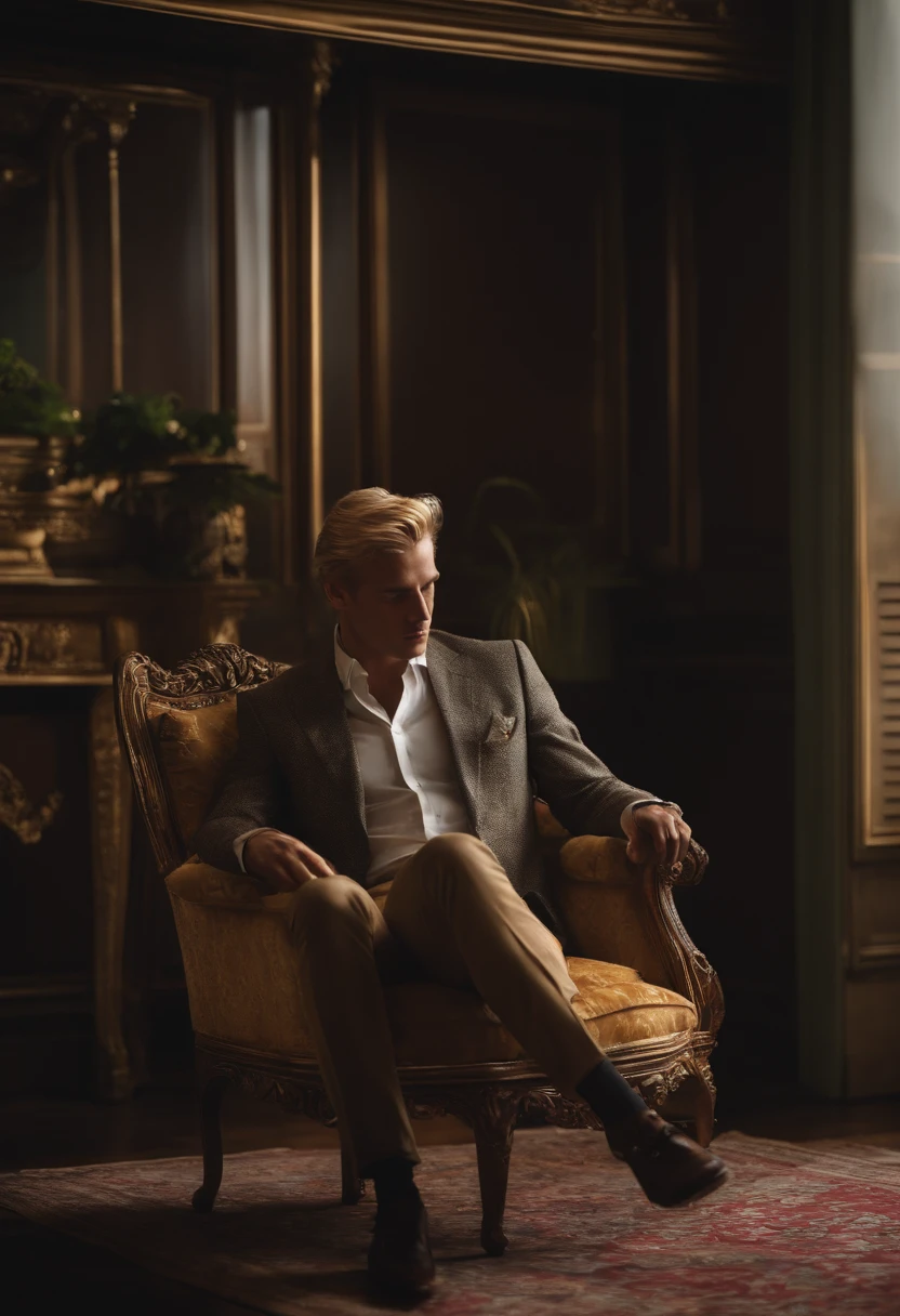 homme chauve blond assis sur une chaise gaming qui fume un joint la fumer ecrit blondin