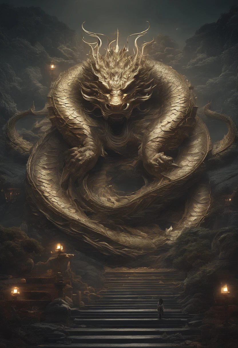 chinesedragon,The long tail of the snake,Huge waves,China-style,oc rendered,super-fine,high qulity,8K high resolution,ultra - detailed,Perfectcomposition, beautiful detailed intricate insanely detailed octane render trending on artstation, 8 k artistic photography, Arte conceptual fotorrealista, soft natural volumetric cinematic perfect light, Chiaroscuro, an award winning photograph, Masterpiece, oil on the canvas, raffael, Caravaggio, greg rutkovsky, beeple, beksinski, Giger, trending on artstationh, Sharp focus, studio photo, Intricate details, Highly detailed, night city on the background, by Greg Rutkowski