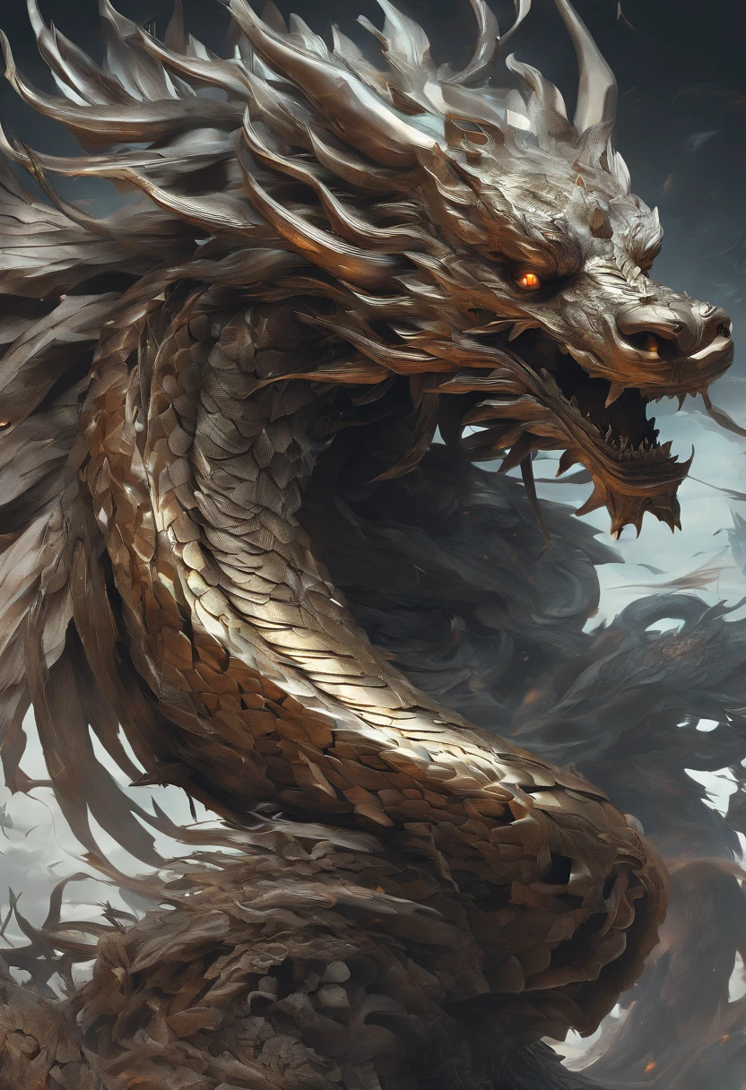 chinesedragon，The long tail of the snake，Huge waves，China-style，oc rendered，super-fine，high qulity，8K high resolution，ultra - detailed，Perfectcomposition, beautiful detailed intricate insanely detailed octane render trending on artstation, 8 k artistic photography, Arte conceptual fotorrealista, soft natural volumetric cinematic perfect light, Chiaroscuro, an award winning photograph, Masterpiece, oil on the canvas, raffael, Caravaggio, greg rutkovsky, beeple, beksinski, Giger, trending on artstationh, Sharp focus, studio photo, Intricate details, Highly detailed, night city on the background, by Greg Rutkowski