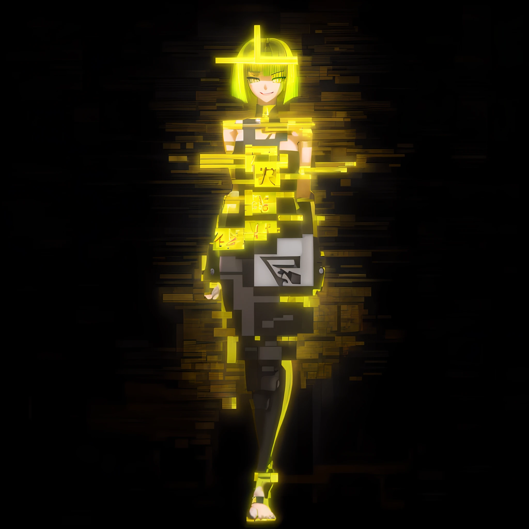 confident, strong-willed, subtle manga-style smile, Sharp eyes detailed, neon color angle Bob, slender figure, Japanese aesthetic