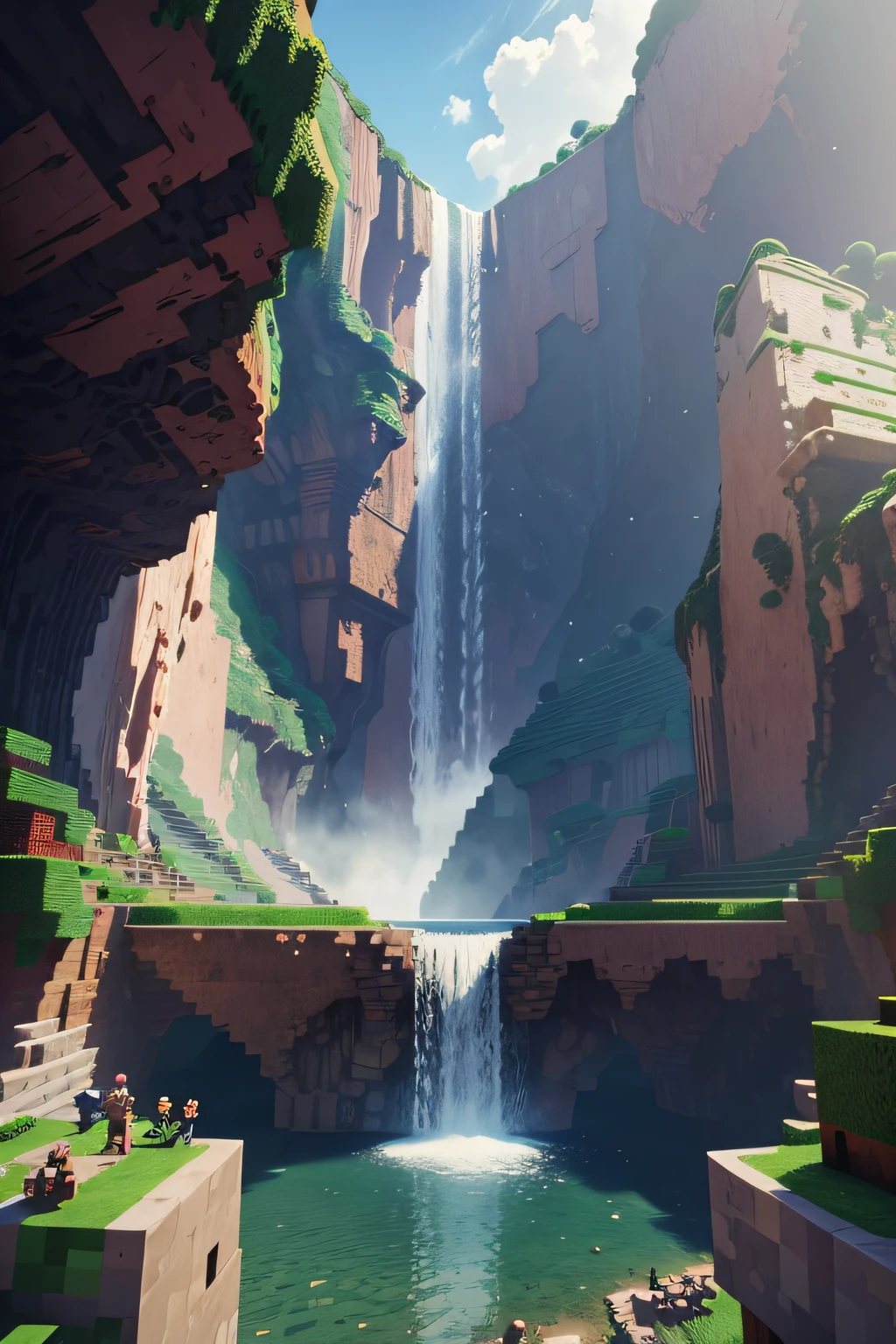Steve do minecraft numa cascata
