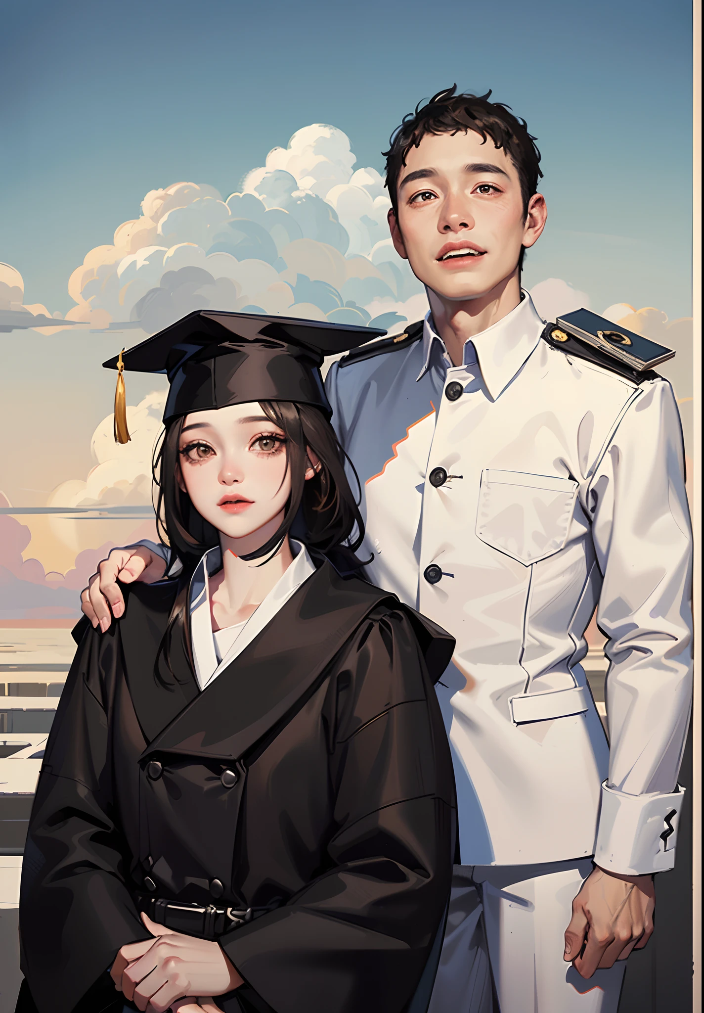 arafed man and woman in graduation gowns posing for a picture, graduation photo, digital photograph, wearing an academic gown, photoshot, photo taken with nikon d 7 5 0, photo taken with nikon d750, post graduate, digital photo, photo taken in 2 0 2 0, couple portrait, full protrait, enhanced photo, student, formal portrait