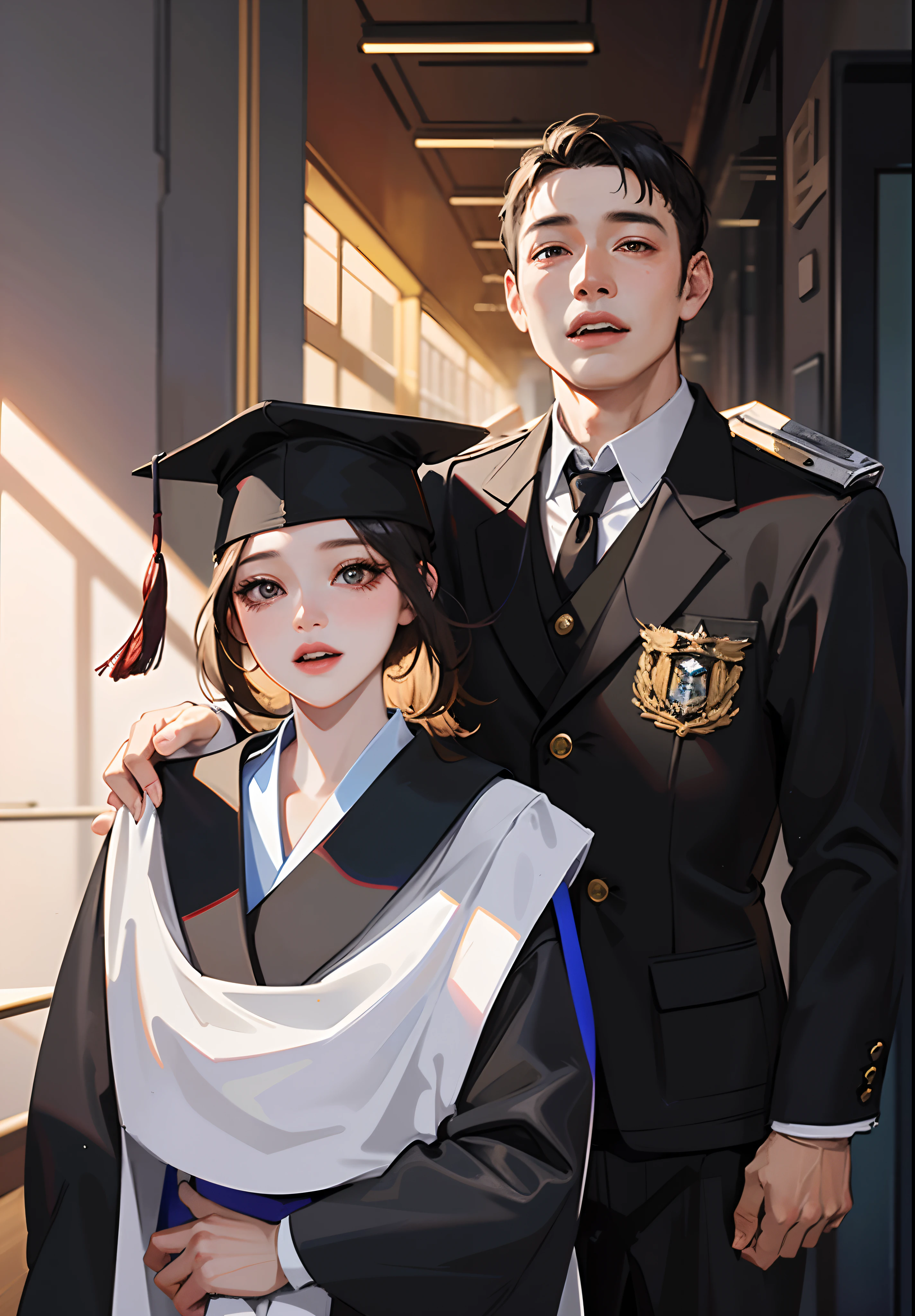 arafed man and woman in graduation gowns posing for a picture, graduation photo, digital photograph, wearing an academic gown, photoshot, photo taken with nikon d 7 5 0, photo taken with nikon d750, post graduate, digital photo, photo taken in 2 0 2 0, couple portrait, full protrait, enhanced photo, student, formal portrait