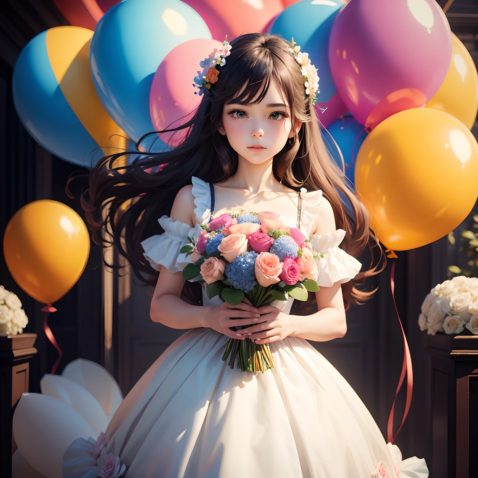 Bouquets of flowers and balloons