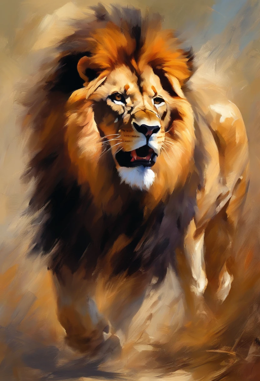 LION EN RAGE entrain de tuer un gibier, style super realiste, hd, mode paysage,