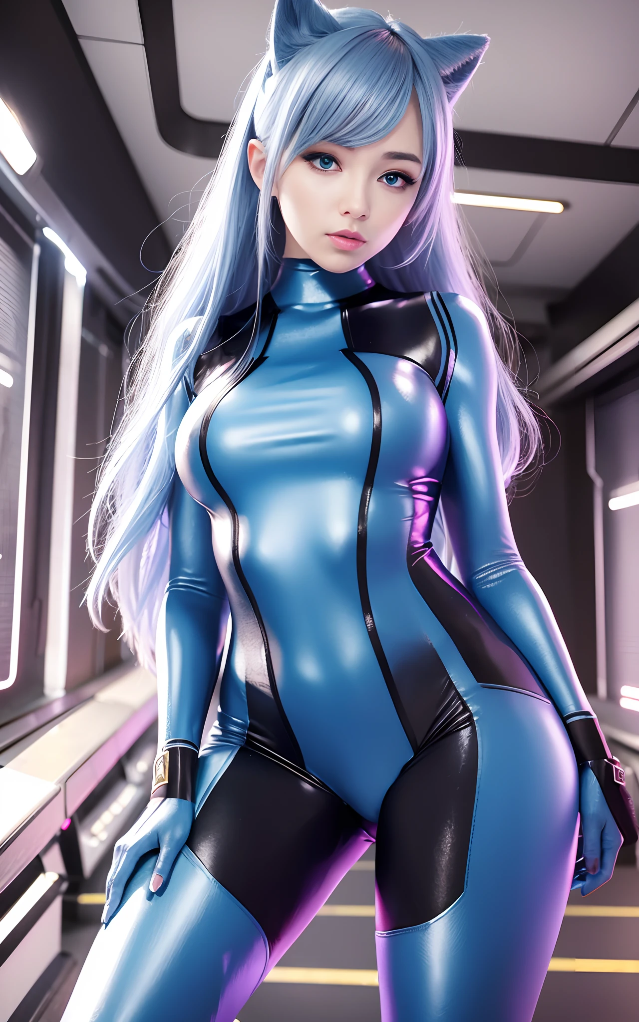 a beauty girl, Blue eyes, waist shot, zero suit, intergalactic, arrest