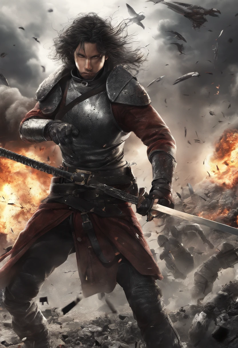 (incoming_attack:1.7),(battle scene:1.7),(slashing by holding sword:1.7)