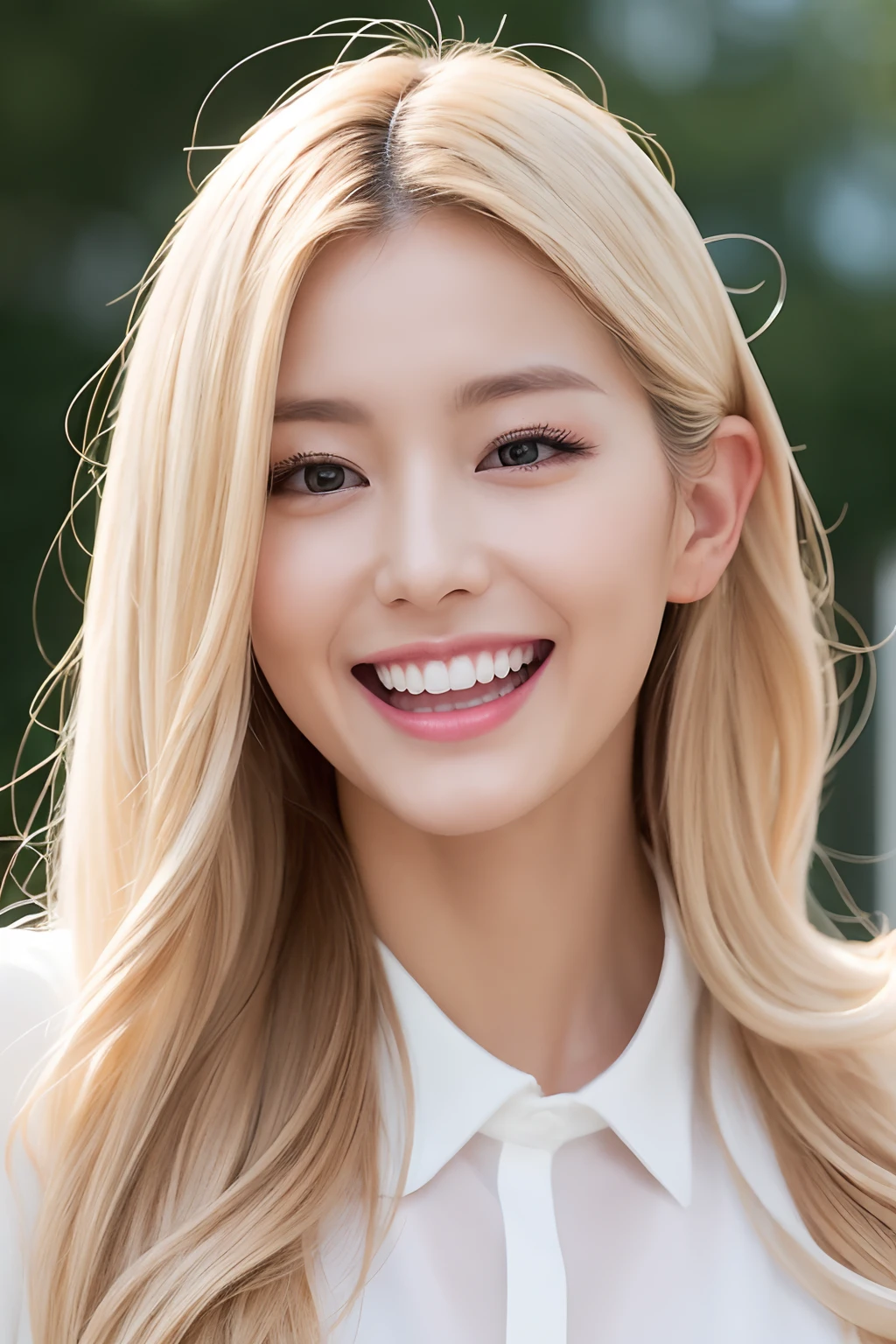 adult-like、White shirt、OL、 mirai_Aizawa、burst into laughter、Longhaire、a blond、glamorous、Colossal tits、dual、Eyes are patchy、the nose is clear、Sexy