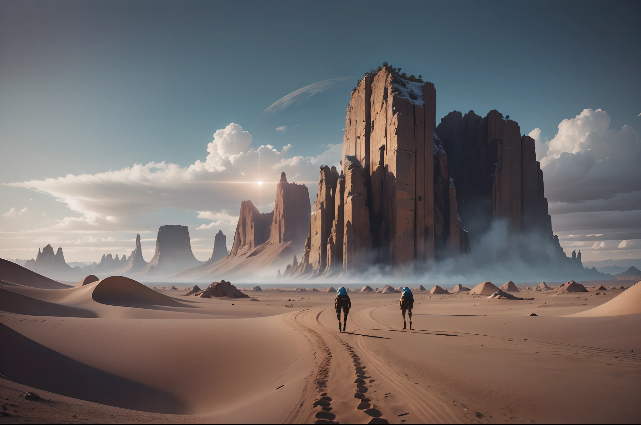Point of view on hostile planet, montagne pointue, rocky desert, Ultra realistic photo , photographie professionnelle, cinematic atmosphere, style alien, year 2959, Details 8K --auto --s2