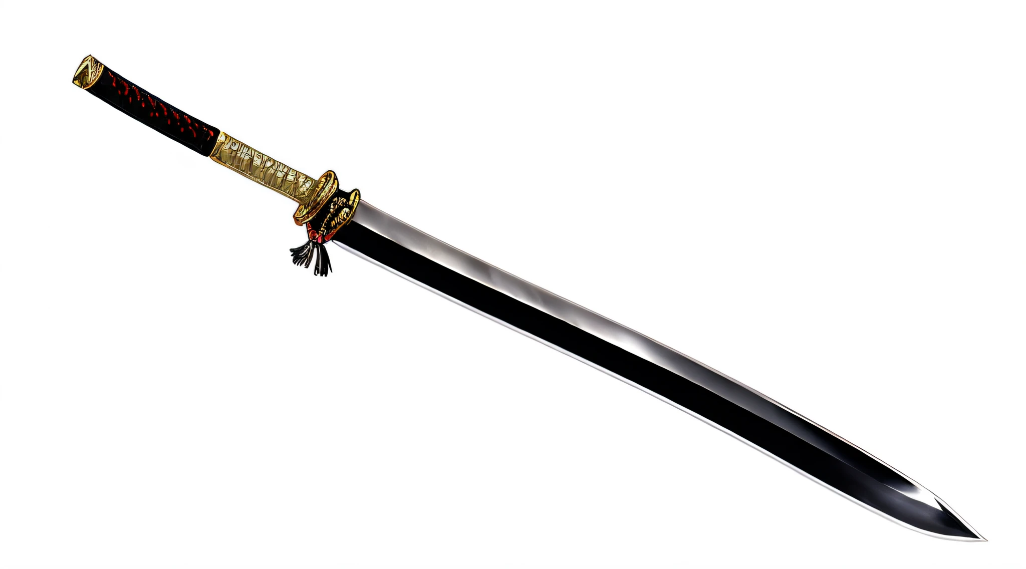 Japanese katana, Glittering silver blade, The grip area is black