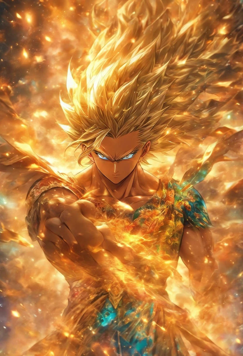 realistic, (masterpiece, top quality, best quality, official art, beautiful and aesthetic:1.2), extremely detailed,fractal art,colorful,highest detailed,zentangle,(abstract background:1.3)
solo mature male, tall muscular guy, (golden birds),
silver hair, bright eyes,hair slicked back, short hair, black robe,