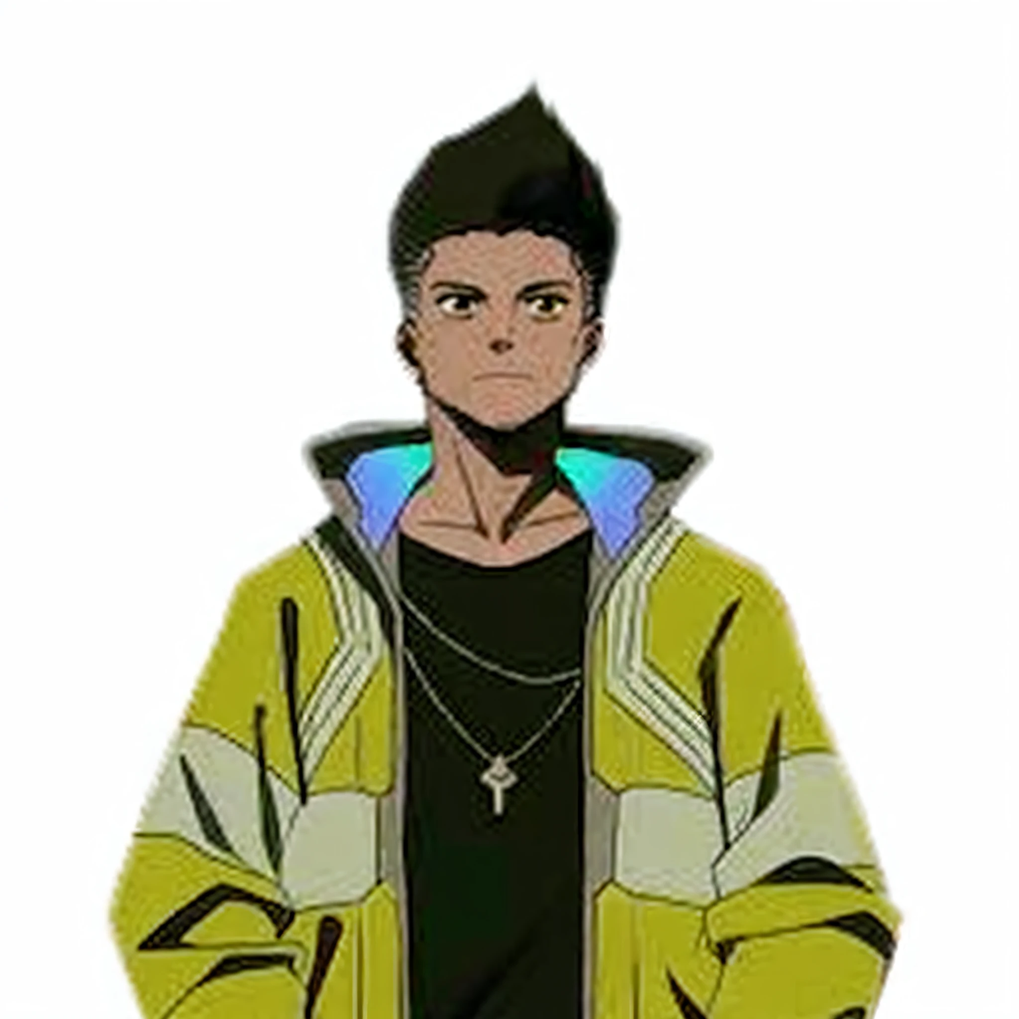 cara anime em jaqueta amarela com camisa preta, Estilo cyberpunk, estilo miura kentaro, Kentaro Miura estilo de arte, Estilo de Kentaro Miura!!!!, inspirado em Kentaro Miura, Kentaro Miura!, em estilo de Kentaro Miura, Gatilho Estilo de Arte de Anime, kentaro miura manga art style