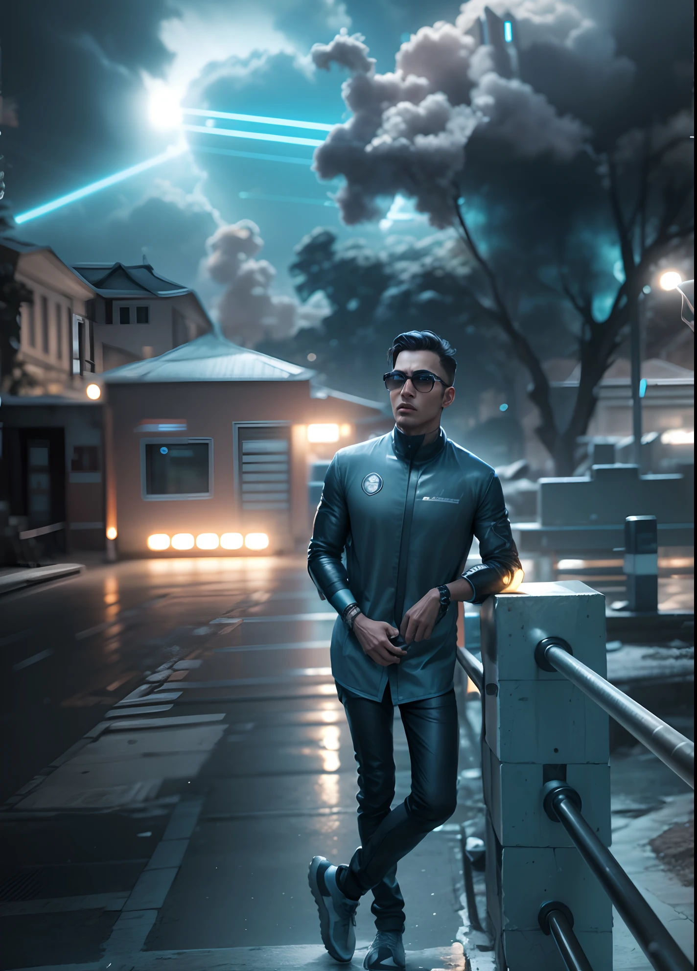 Change background, cyber city, look handsome, realistic, ultra realistic, 8k
