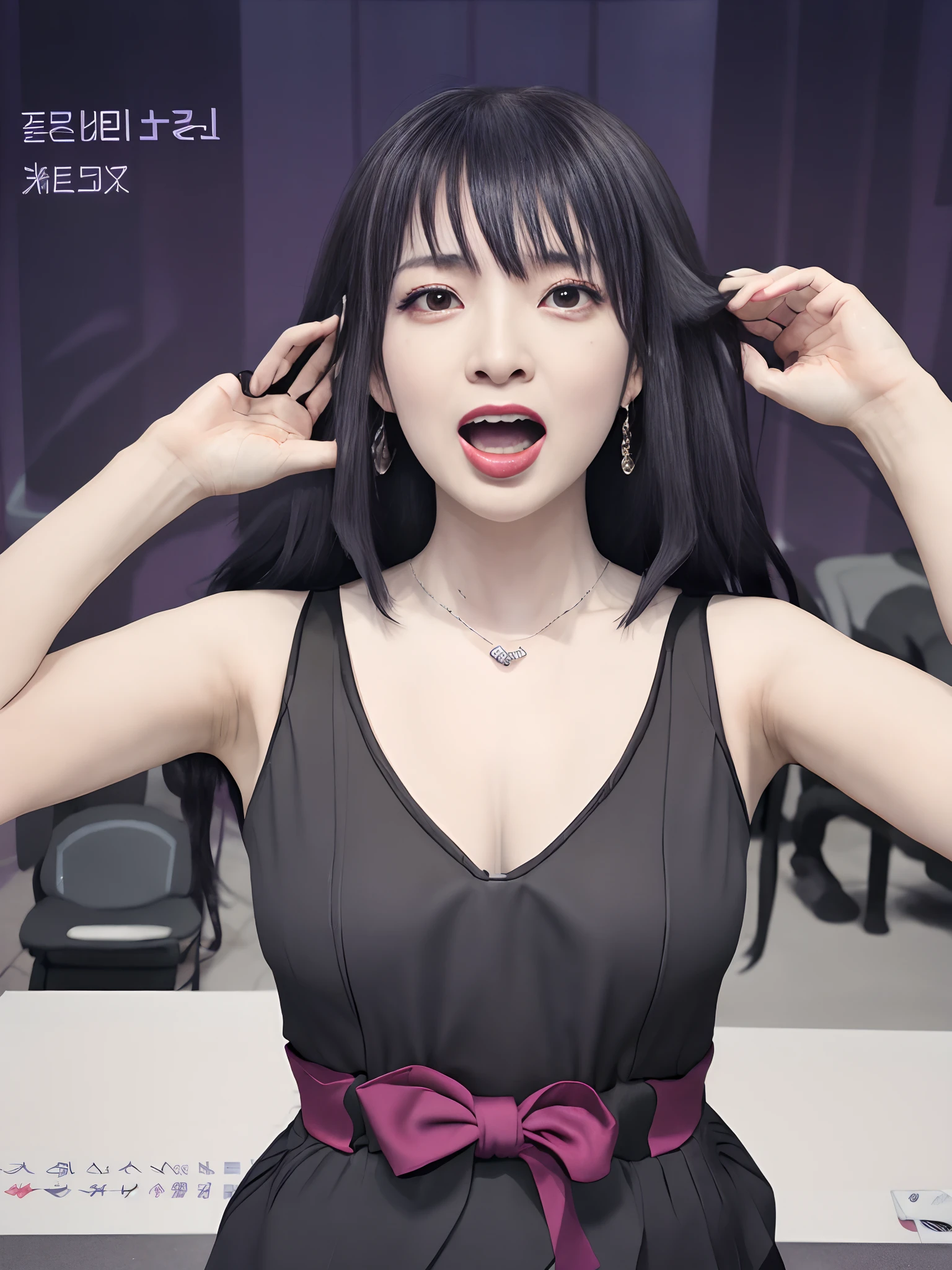 tmasterpiece， Best quality at best， 1girll， 独奏， teardrop， Be red in the face， dreads， scream， and the tongue sticks out， laughingly， with her mouth open， roll eyes， head looking up， full bodyesbian， Armpits， Arms up， （Torso grab， Tickle， mitts， Intangible limbs：1.2）， TKL