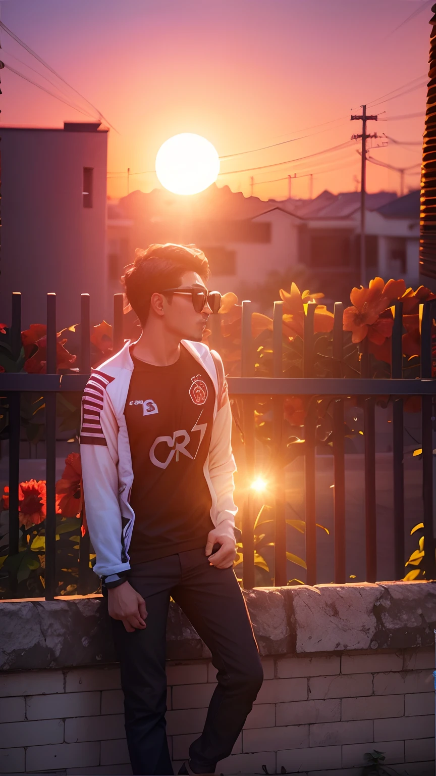 Remove background, sunset flower wall cool weather, sunglass, 8k ultra quality photos