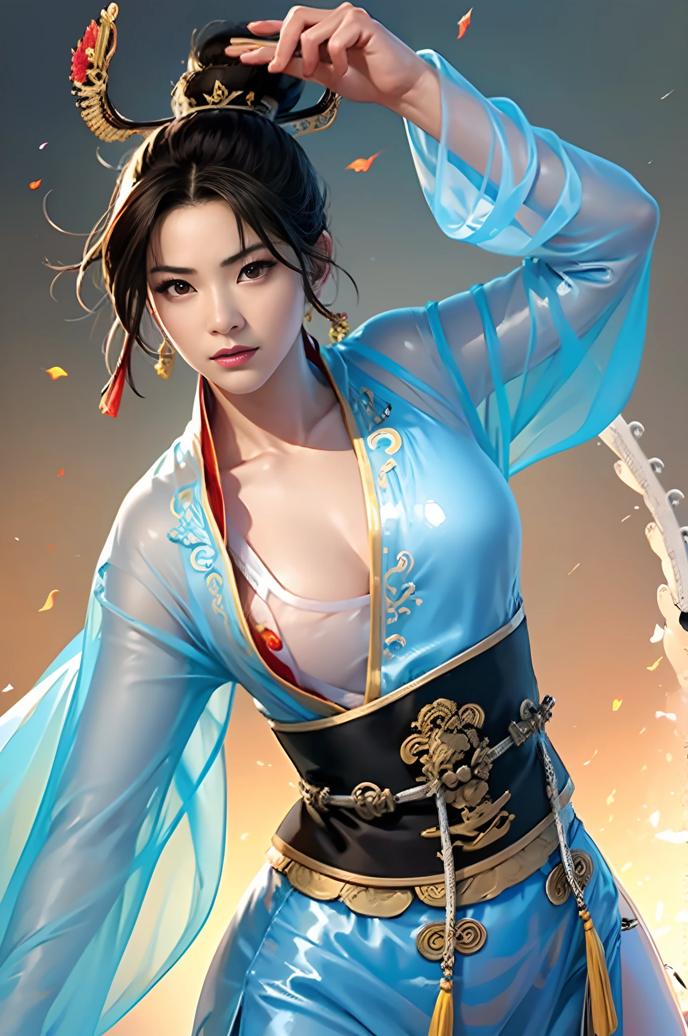 a couple of  human female characters,lesbians, duo,leering:1.4,lewd,chinese type,hairbun,Chinese hairpins:1.4,Chinese hairsticks:1.4, age around 20, small breasted, (in a reveals translucent traditional wudang outfit:1.6), athletic, thighs,165 cm height, 55 kg weight, brown eyes,