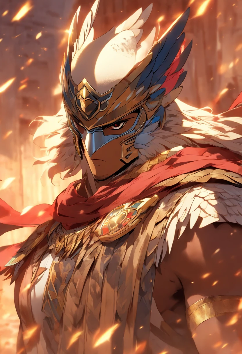 (((Falcon head man body))) best quality, very high resolution, 4K detailed CG, masterpiece, Greek mythology, Ra, Atum-Ra,Ancient Egypt, bird head, white clothes, Egyptian clothes, Egyptian ruins, desert, ancient Egypt, ((Falcon's head, man's body)), Egyptian mythology, aesthetics, Beautiful image, centered on the screen