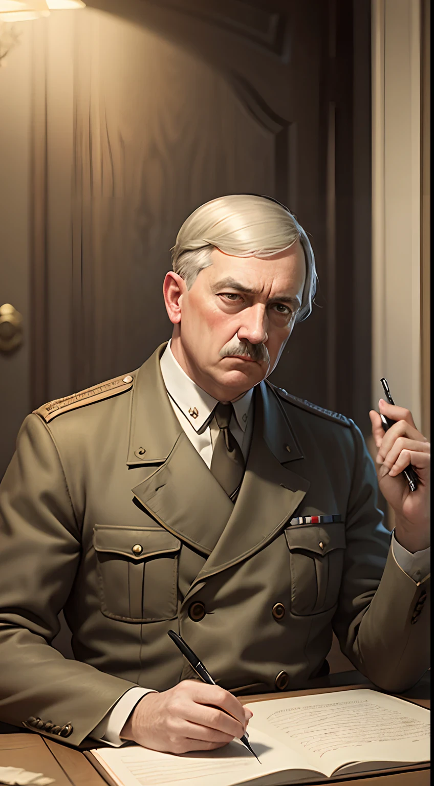 Create a realistic, vintage-style image that portrays Hitler working on his art in Vienna, with muted colors reminiscent of old classic films.
