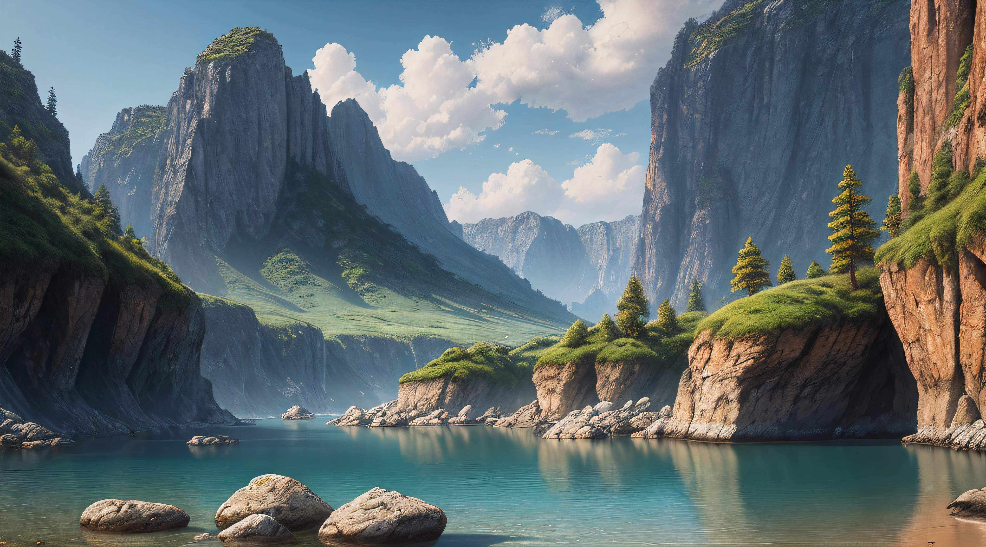 landscape, water, (extremely detailed CG unity 8k wallpaper), most beautiful artwork in the world, professional majestic oil painting, intricate, High Detail, Sharp focus, dramatic, photorealistic painting art