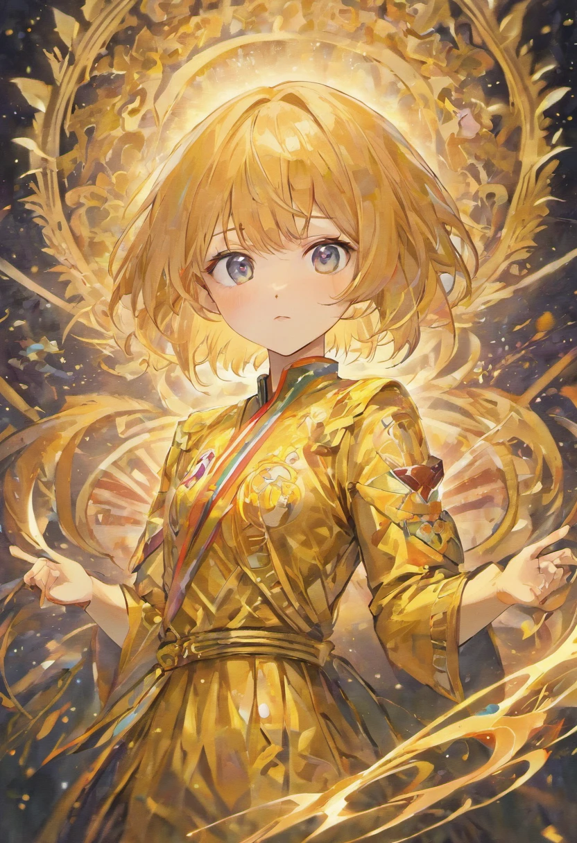 A woman in a golden outfit with a halo around her head - SeaArt AI