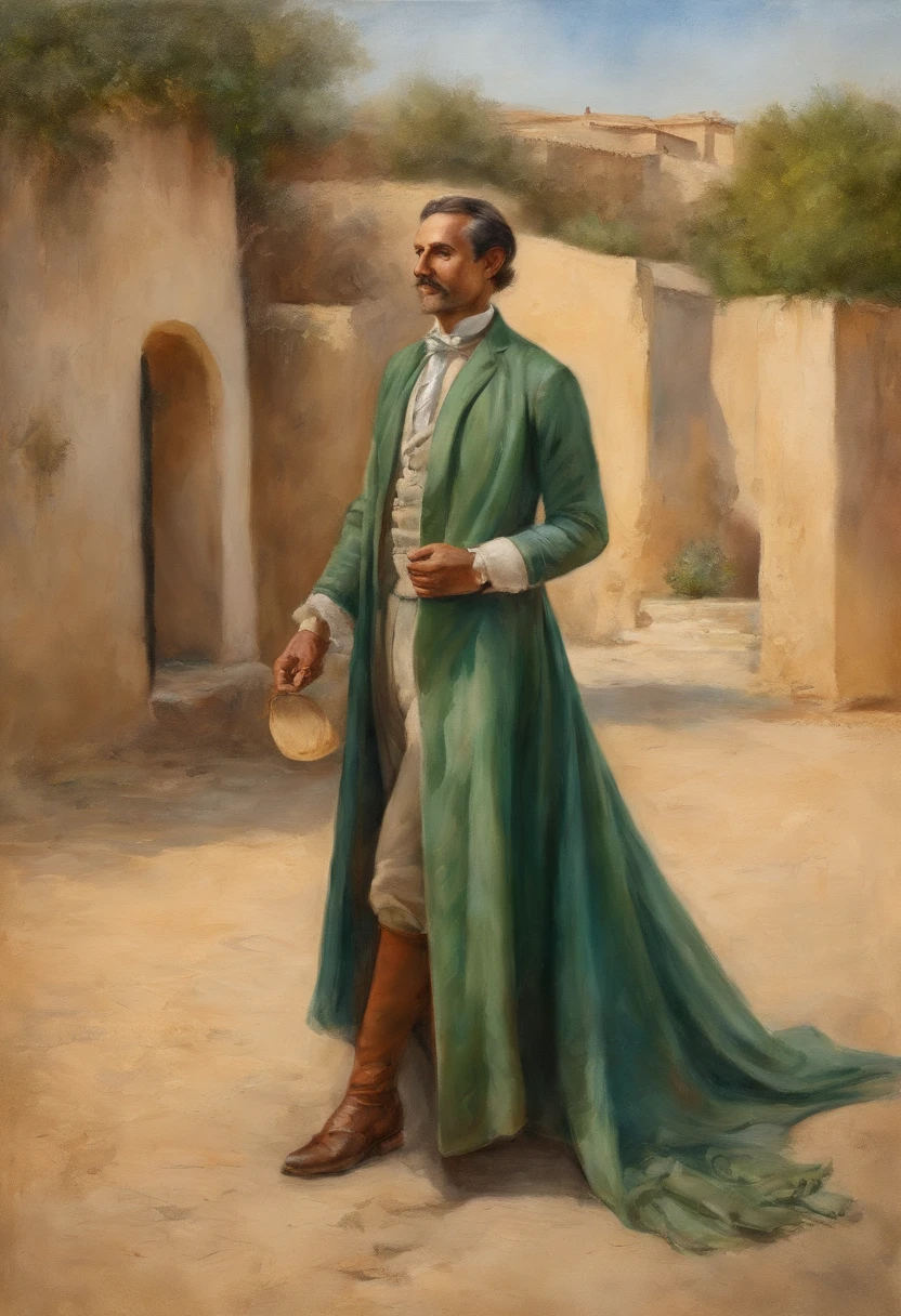 Hombre vestido con traje naranja y corbata color verde azulado, ovejas alrededor, (((cuerpo entero visible))), Mirando al espectador, retrato, Cinematographer, Piel detallada, realista, fotorrealista, 8k, Altamente detallado, Marco de cuerpo completo, arte, RAW de alto nivel de detalle, penetrante, Soft, diffused lighting, poca profundidad de campo, foco nítido, hiperrealismo, cinematic lighting
