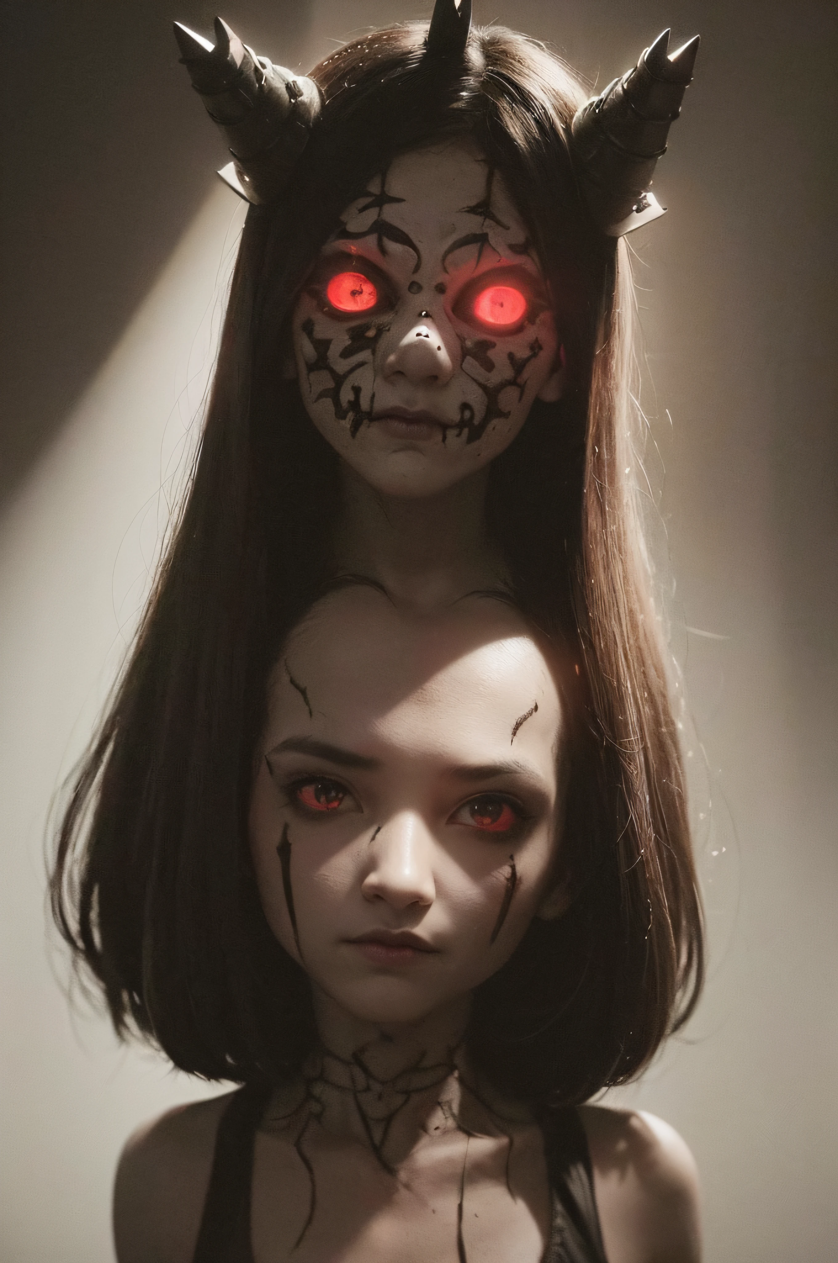"(The best lighting, oscuro, dramatic),(feto calavera alien, Hellraiser, Cicatrices, , sexy, cerebro, sangre, una rata dentro de la cabeza, terror.),(ojos rojos, calaveras). morning light.