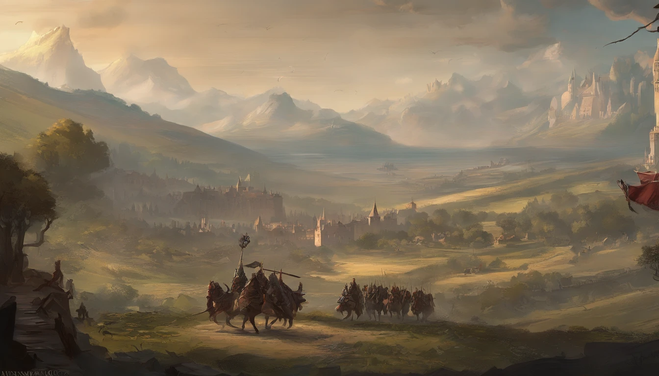 A close-up of a medieval war scene,The fighting was fierce,spectacular,The medieval crusaders fought a lot of terrifying battles(Minotaur team),Overwhelming enemies,On the plain,eventide,Medieval landscape,Fantastical,4K,best qualtiy,primitive,((Ultra-detailed and high-precision details)),Photo texture,真实感,Delicate and smooth,Light